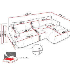Garnero Arredamenti Divano letto con angolo a sinistra 4 posti 270x173cm con contenitore Litos Tessuto Bouclé Bianco Crema
