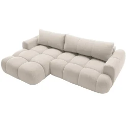 Garnero Arredamenti Divano letto con angolo a sinistra 4 posti 270x173cm con contenitore Litos Tessuto Bouclé Bianco Crema