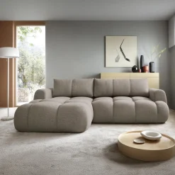 Garnero Arredamenti Divano letto con angolo a sinistra 4 posti 270x173cm con contenitore Litos Tessuto Bouclé Grigio Tortora Best