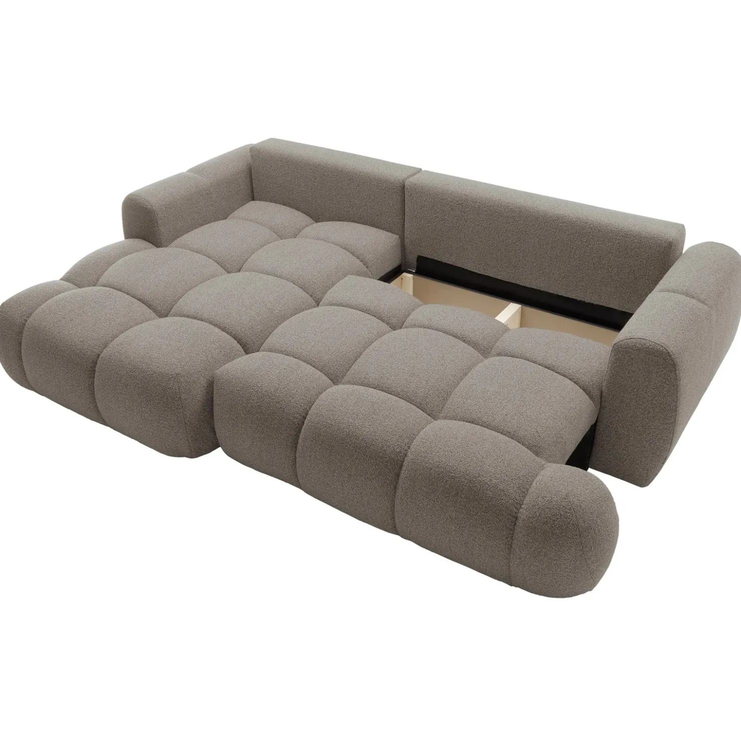 Garnero Arredamenti Divano letto con angolo a sinistra 4 posti 270x173cm con contenitore Litos Tessuto Bouclé Grigio Tortora Best