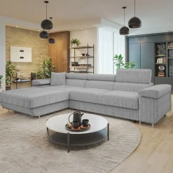 Garnero Arredamenti Divano letto con angolo a sinistra 4 posti 280x170cm box contenitore a coste grigio Elvio Velluto a Coste Poso Grigio Discount