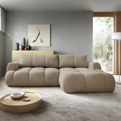 Garnero Arredamenti Divano letto con angolo a destra 4 posti 270x173cm con contenitore tessuto bouclé marrone chiaro Litos Tessuto Bouclè Marrone Chiaro Clearance