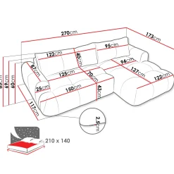 Garnero Arredamenti Divano letto con angolo a destra 4 posti 270x173cm con contenitore tessuto bouclé marrone chiaro Litos Tessuto Bouclè Marrone Chiaro Clearance