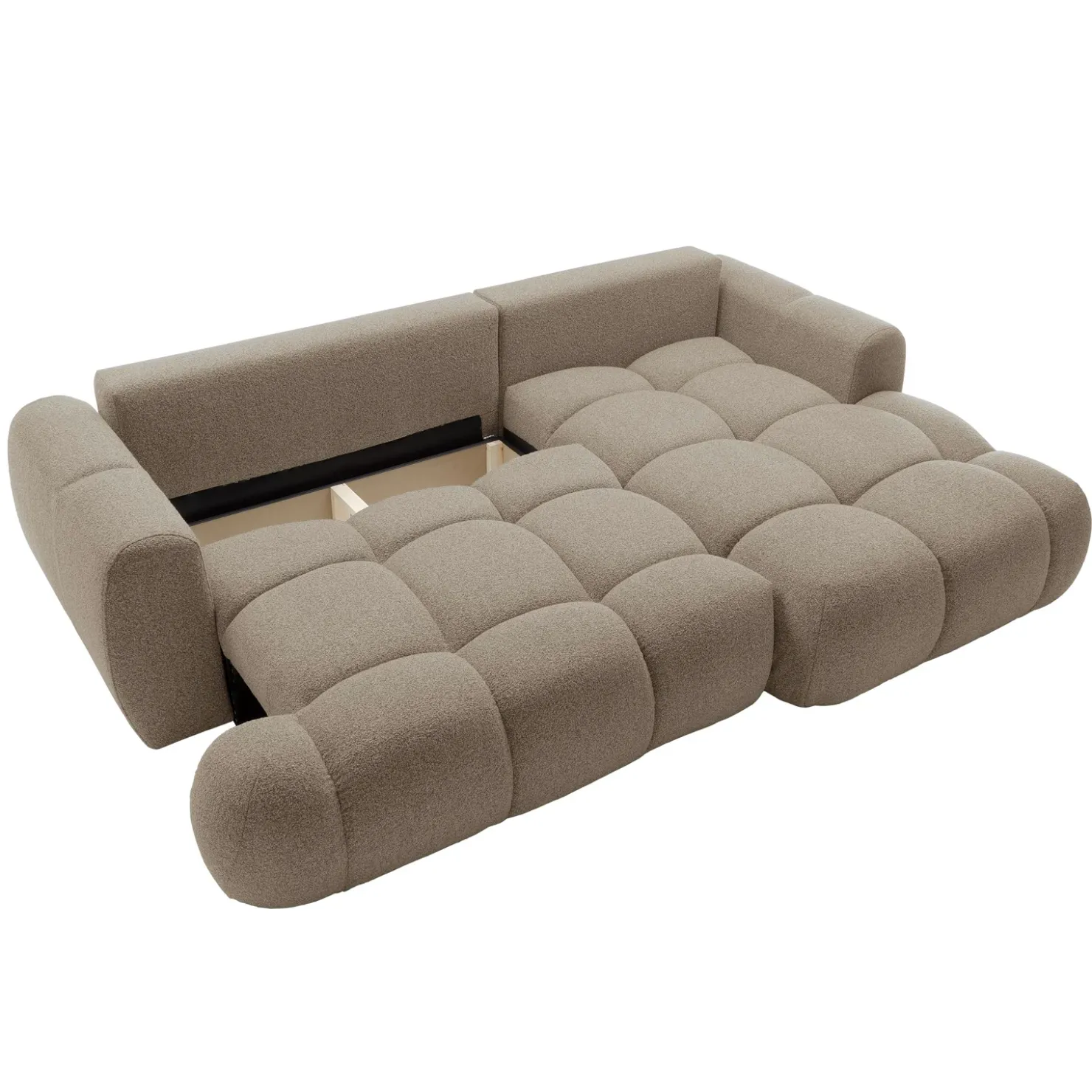 Garnero Arredamenti Divano letto con angolo a destra 4 posti 270x173cm con contenitore tessuto bouclé marrone chiaro Litos Tessuto Bouclè Marrone Chiaro Clearance