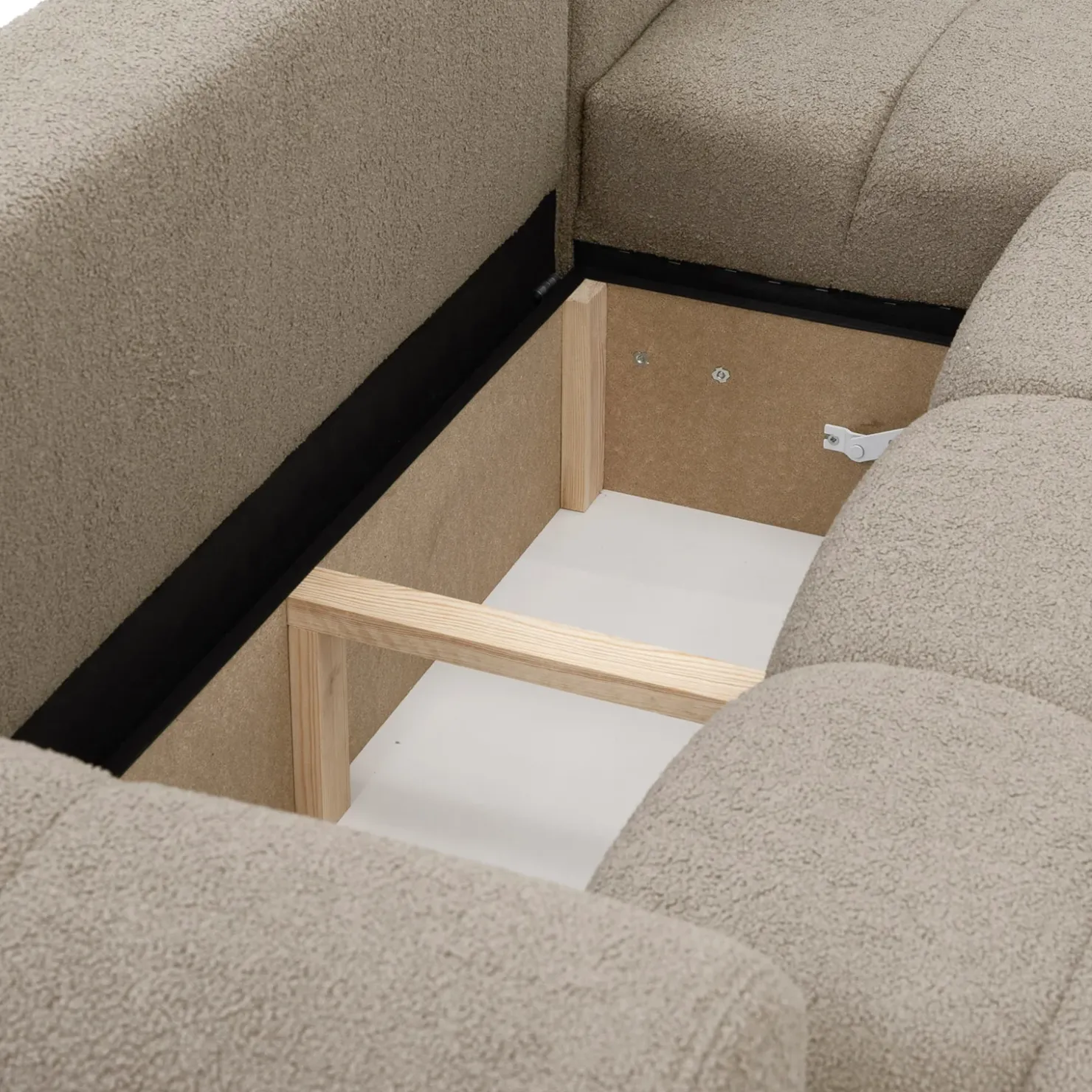 Garnero Arredamenti Divano letto con angolo a destra 4 posti 270x173cm con contenitore tessuto bouclé marrone chiaro Litos Tessuto Bouclè Marrone Chiaro Clearance