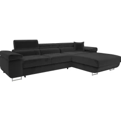 Garnero Arredamenti Divano letto con angolo a sinistra 4 posti 280x170cm box contenitore velluto nero Elvio Tessuto Vellutato Manila Nero Best