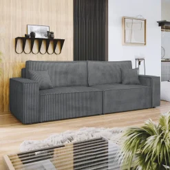 Garnero Arredamenti Divano letto matrimoniale 3 posti 245x90cm velluto a coste grigio antracite Ploffy Velluto Poso Antracite Sale