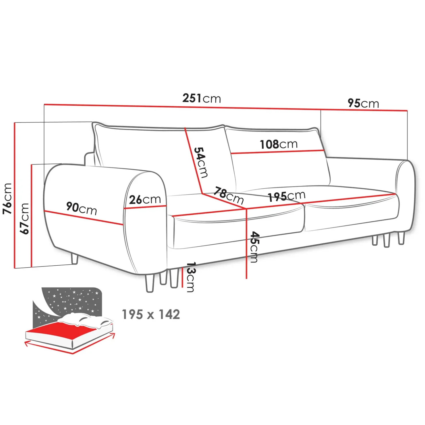 Garnero Arredamenti Divano letto matrimoniale 3 posti 251x95cm tessuto grigio scuro Pluffy Tessuto Peluche Onega Grigio Scuro New