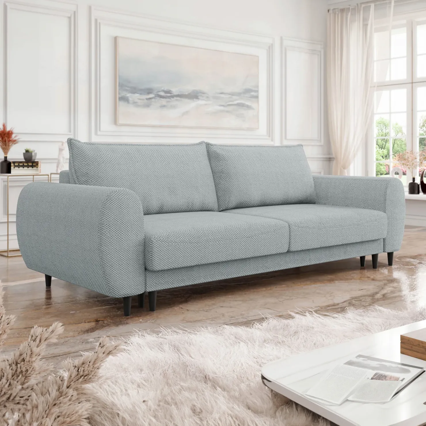 Garnero Arredamenti Divano letto matrimoniale 3 posti 251x95cm tessuto grigio Pluffy Tessuto Peluche Onega Grigio Online