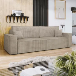 Garnero Arredamenti Divano letto matrimoniale 3 posti 245x90cm velluto a coste tortora Ploffy Velluto Poso Tortora Clearance