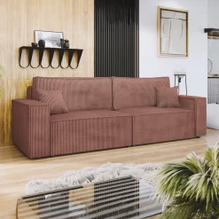 Garnero Arredamenti Divano letto matrimoniale 3 posti 245x90cm velluto a coste rosa Ploffy Velluto Poso Rosa Clearance