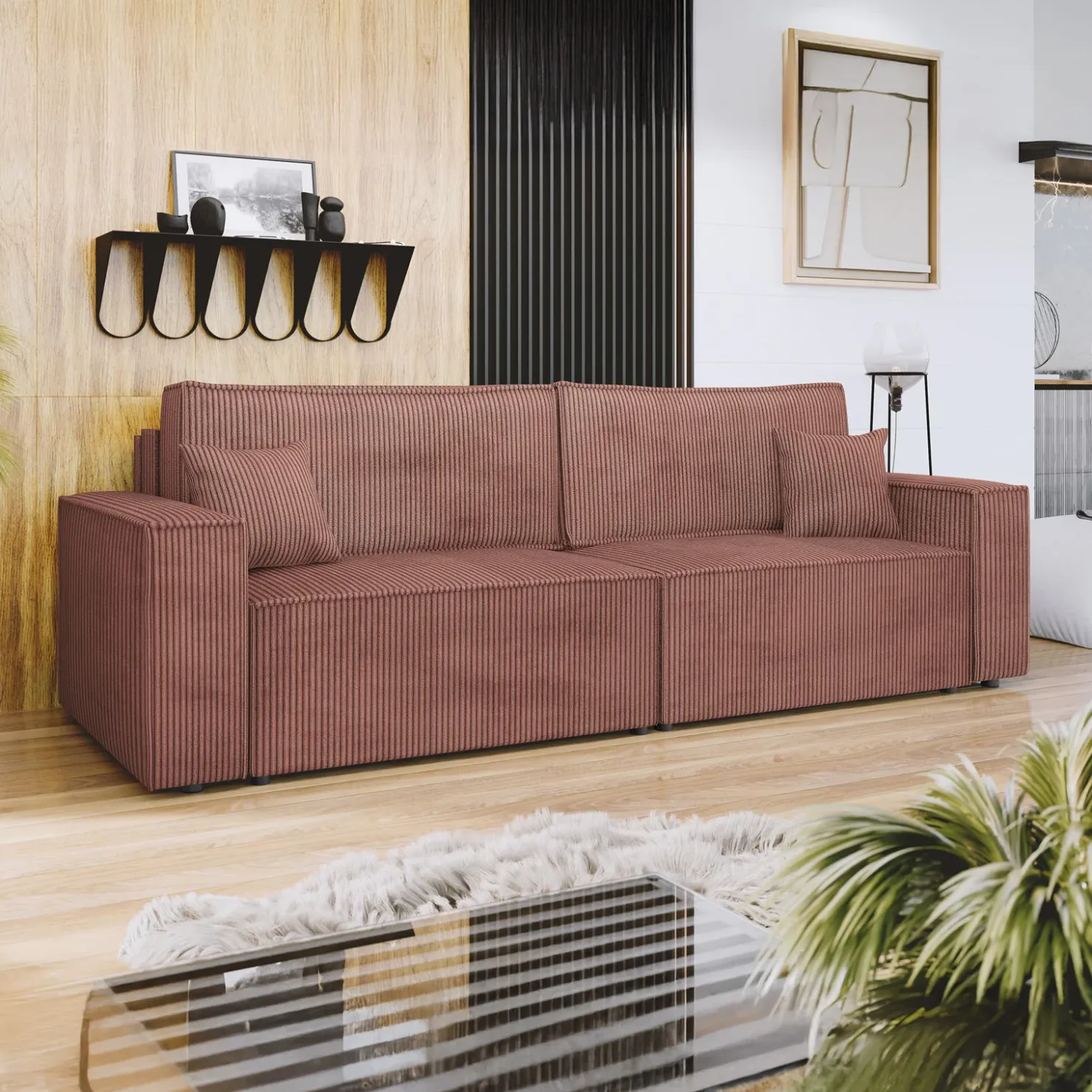 Garnero Arredamenti Divano letto matrimoniale 3 posti 245x90cm velluto a coste rosa Ploffy Velluto Poso Rosa Clearance