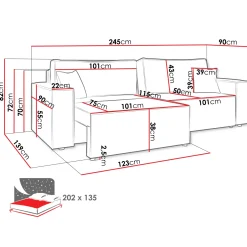 Garnero Arredamenti Divano letto matrimoniale 3 posti 245x90cm velluto a coste rosa Ploffy Velluto Poso Rosa Clearance