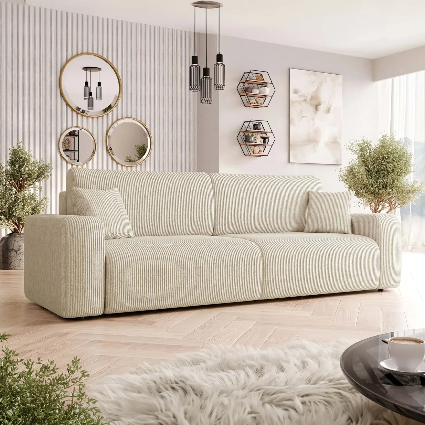 Garnero Arredamenti Divano letto matrimoniale 3 posti 248x90cm velluto a coste beige Slurp Velluto Poso Beige Clearance