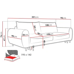 Garnero Arredamenti Divano letto matrimoniale 3 posti 251x95cm tessuto beige Pluffy Tessuto Peluche Onega Beige Sale