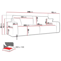 Garnero Arredamenti Divano letto matrimoniale 3 posti 248x90cm velluto a coste verde Slurp Velluto Poso Verde Sale