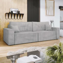 Garnero Arredamenti Divano letto matrimoniale 3 posti 245x90cm velluto a coste grigio Ploffy Velluto Poso Grigio Best