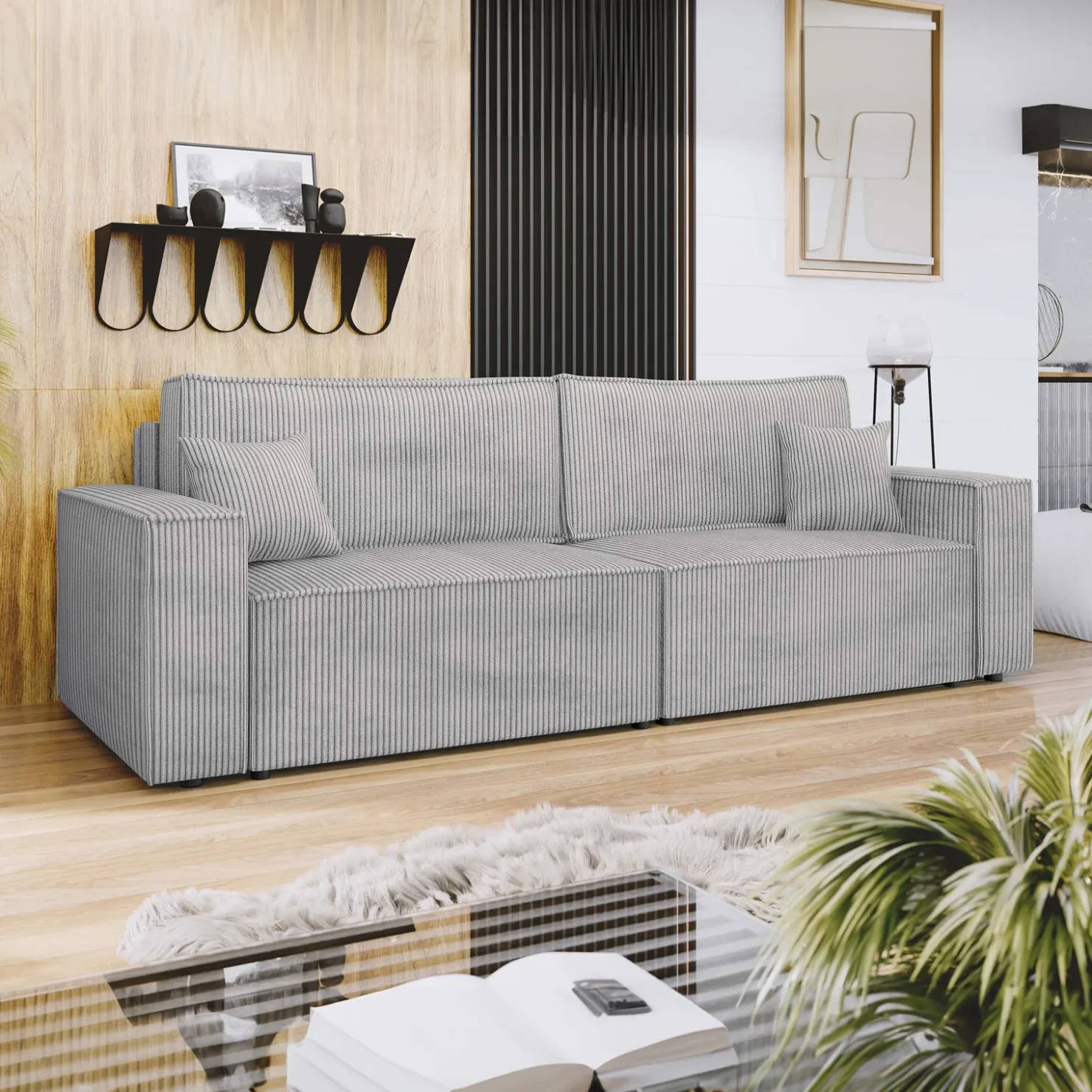 Garnero Arredamenti Divano letto matrimoniale 3 posti 245x90cm velluto a coste grigio Ploffy Velluto Poso Grigio Best