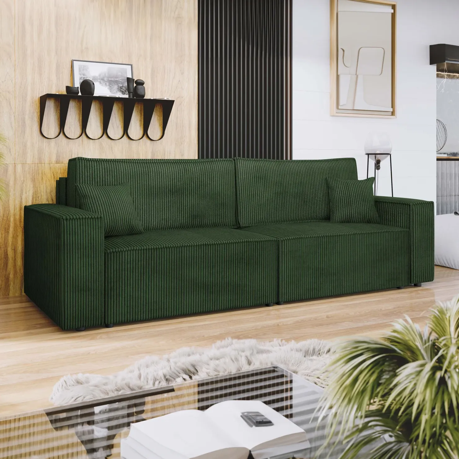 Garnero Arredamenti Divano letto matrimoniale 3 posti 245x90cm velluto a coste verde Ploffy Velluto Poso Verde Outlet