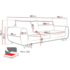 Garnero Arredamenti Divano letto matrimoniale 3 posti 251x95cm tessuto tortora Pluffy Tessuto Peluche Onega Tortora Outlet