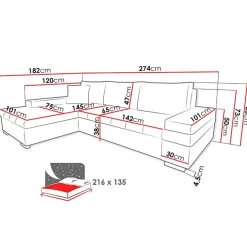 Garnero Arredamenti Divano letto matrimoniale angolare 3 posti 274cm grigio nero Apollina