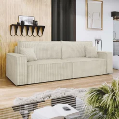 Garnero Arredamenti Divano letto matrimoniale 3 posti 245x90cm velluto a coste beige Ploffy Velluto Poso Beige Outlet