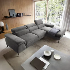 Garnero Arredamenti Divano letto regolabile angolare destra 4 posti 288x182cm tessuto grigio chiaro Loungey Tessuto Vellutato Vogue Grigio Chiaro Online