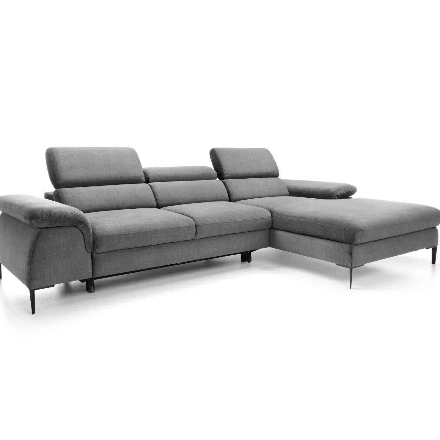 Garnero Arredamenti Divano letto regolabile angolare destra 4 posti 288x182cm tessuto grigio chiaro Loungey Tessuto Vellutato Vogue Grigio Chiaro Online