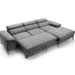 Garnero Arredamenti Divano letto regolabile angolare destra 4 posti 288x182cm tessuto grigio chiaro Loungey Tessuto Vellutato Vogue Grigio Chiaro Online