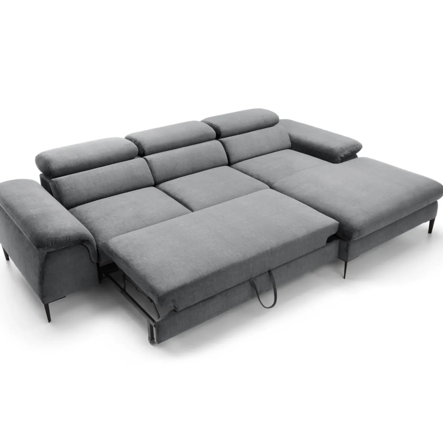 Garnero Arredamenti Divano letto regolabile angolare destra 4 posti 288x182cm tessuto grigio chiaro Loungey Tessuto Vellutato Vogue Grigio Chiaro Online