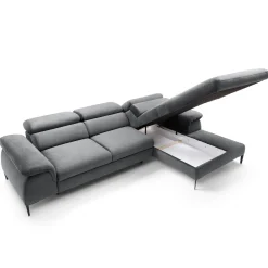 Garnero Arredamenti Divano letto regolabile angolare destra 4 posti 288x182cm tessuto grigio chiaro Loungey Tessuto Vellutato Vogue Grigio Chiaro Online