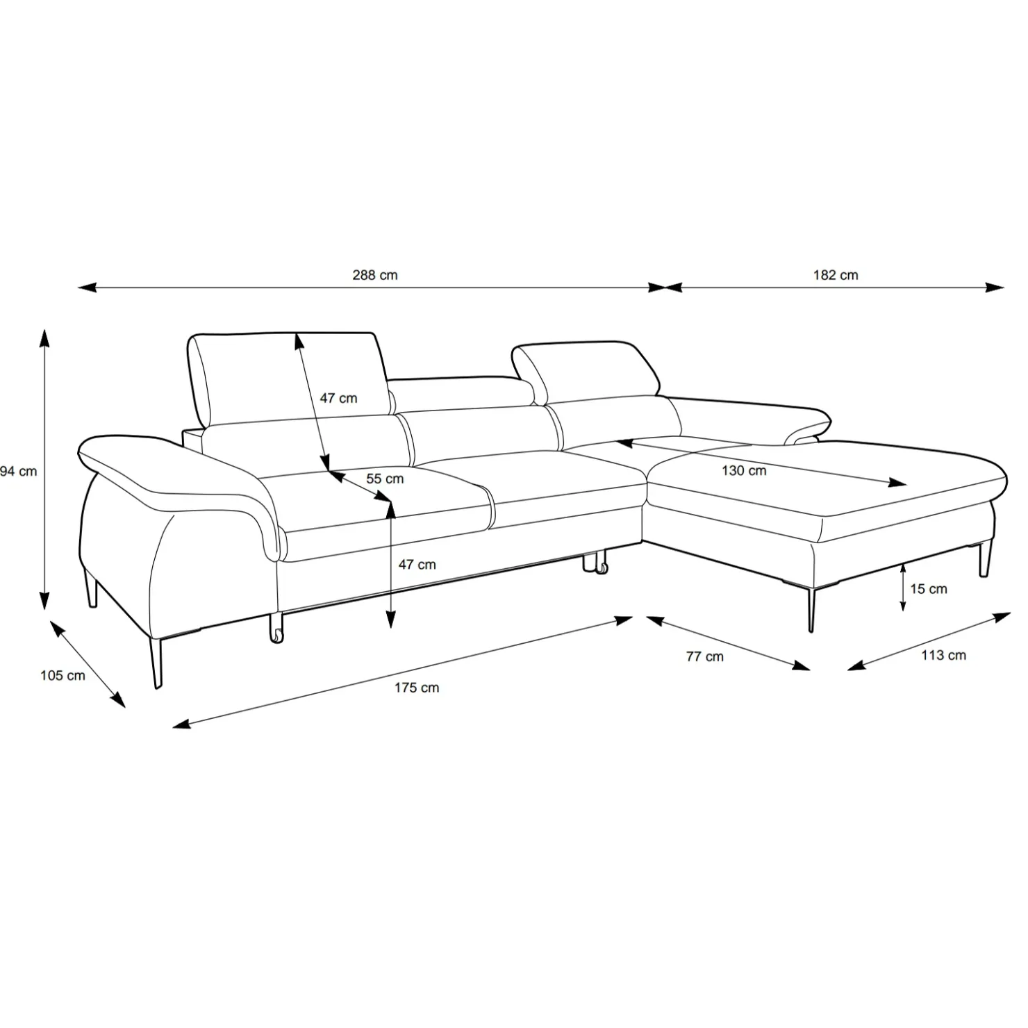 Garnero Arredamenti Divano letto regolabile angolare destra 4 posti 288x182cm tessuto grigio chiaro Loungey Tessuto Vellutato Vogue Grigio Chiaro Online
