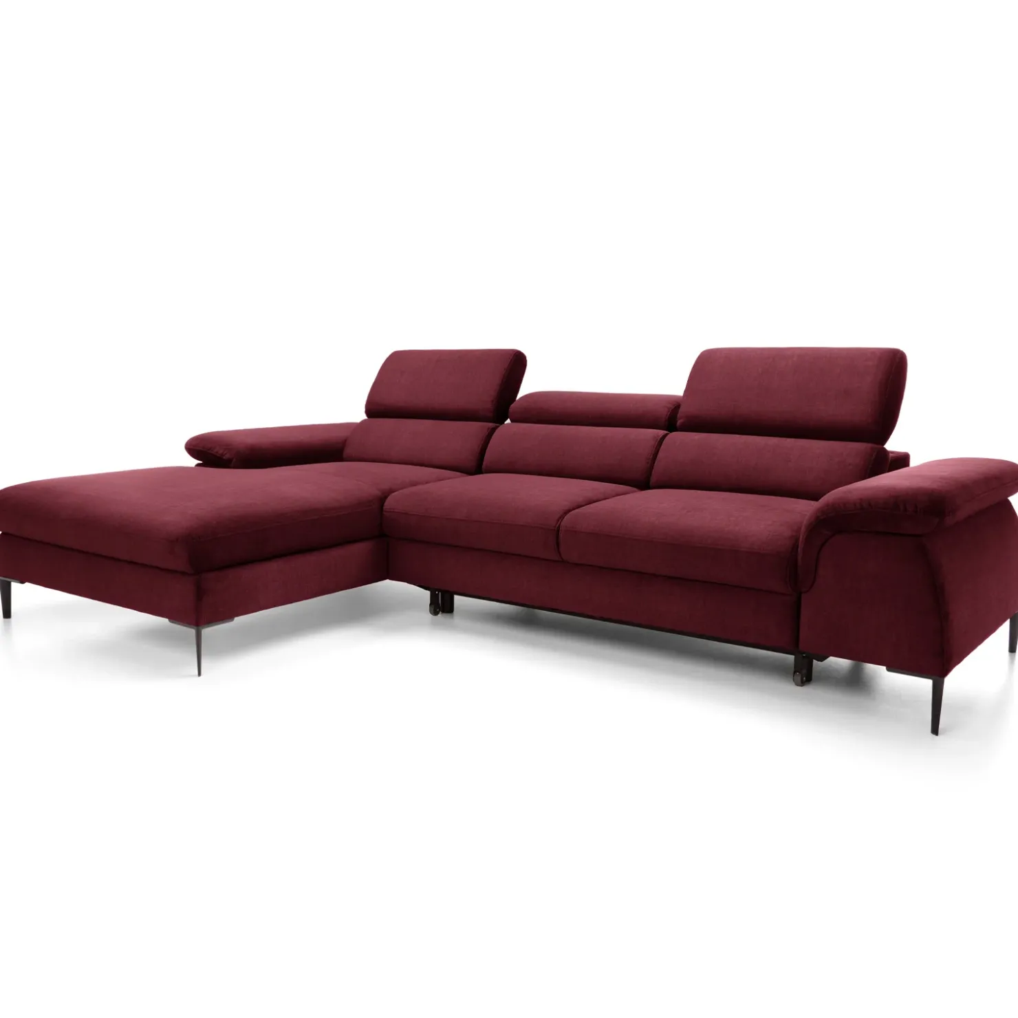 Garnero Arredamenti Divano letto regolabile angolare sinistra 4 posti 288x182cm tessuto rosso bordeaux Loungey Tessuto Vellutato Vogue Bordeaux Best