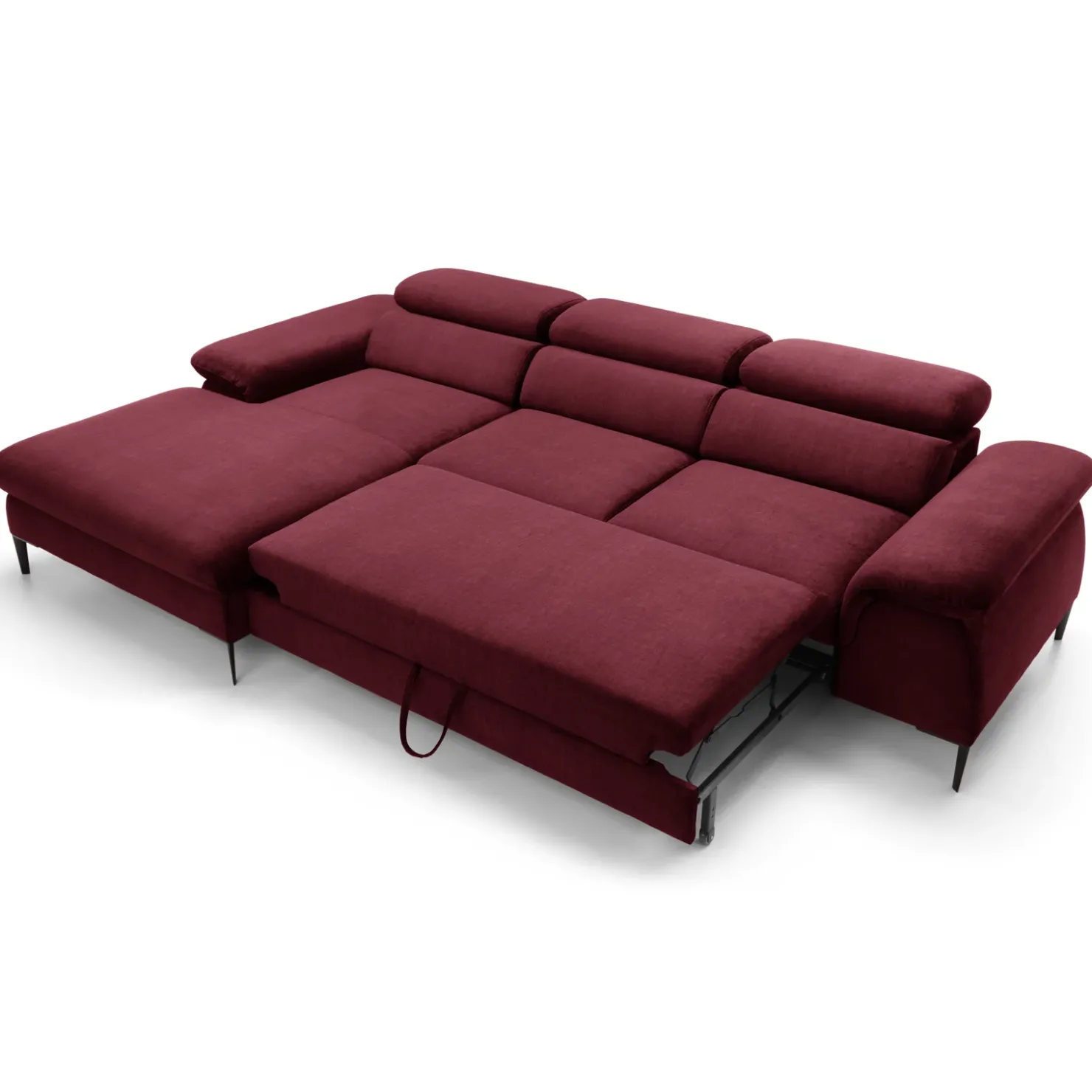 Garnero Arredamenti Divano letto regolabile angolare sinistra 4 posti 288x182cm tessuto rosso bordeaux Loungey Tessuto Vellutato Vogue Bordeaux Best