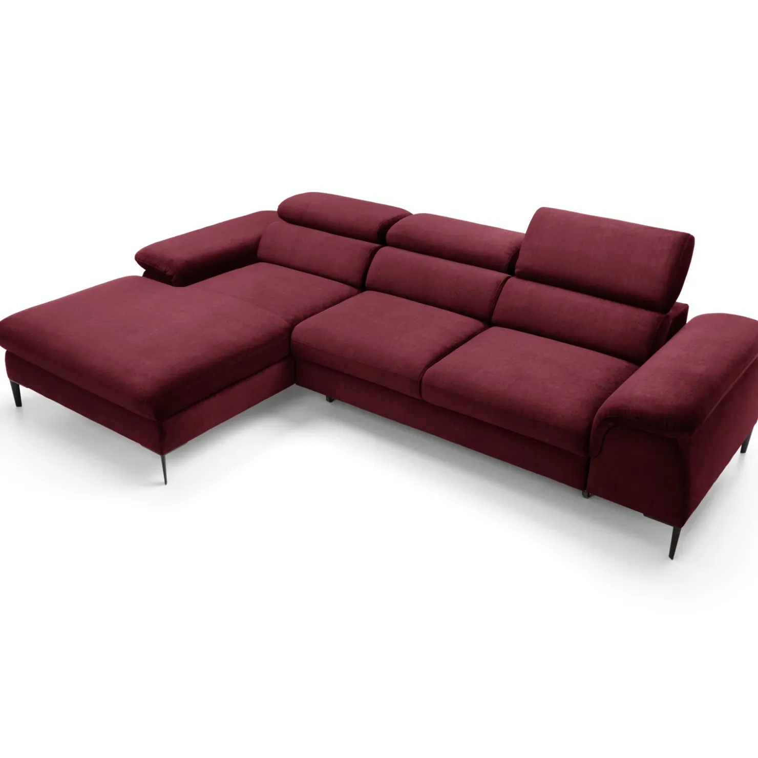 Garnero Arredamenti Divano letto regolabile angolare sinistra 4 posti 288x182cm tessuto rosso bordeaux Loungey Tessuto Vellutato Vogue Bordeaux Best
