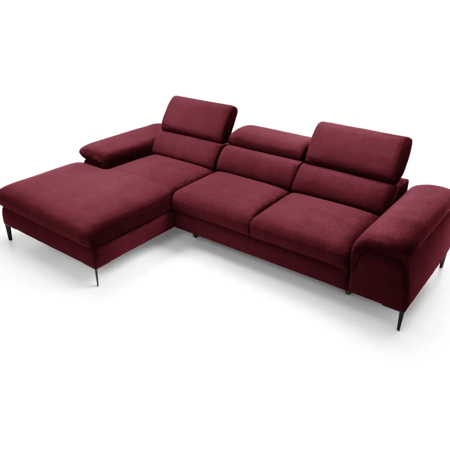 Garnero Arredamenti Divano letto regolabile angolare sinistra 4 posti 288x182cm tessuto rosso bordeaux Loungey Tessuto Vellutato Vogue Bordeaux Best