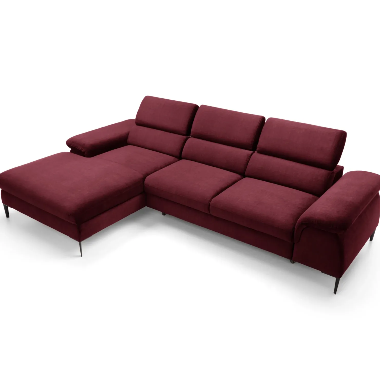 Garnero Arredamenti Divano letto regolabile angolare sinistra 4 posti 288x182cm tessuto rosso bordeaux Loungey Tessuto Vellutato Vogue Bordeaux Best