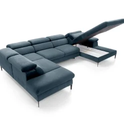 Garnero Arredamenti Divano letto regolabile angolare sinistro 5 posti 353x214cm tessuto azzurro Calmora Tessuto Vellutato Vogue Azzurro Sale