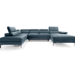 Garnero Arredamenti Divano letto regolabile angolare sinistro 5 posti 353x214cm tessuto azzurro Calmora Tessuto Vellutato Vogue Azzurro Sale