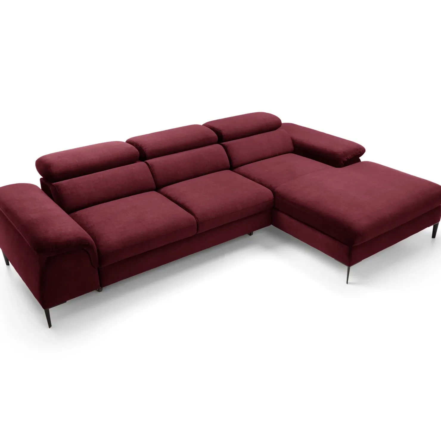 Garnero Arredamenti Divano letto regolabile angolare destra 4 posti 288x182cm tessuto rosso bordeaux Loungey Tessuto Vellutato Vogue Bordeaux Outlet