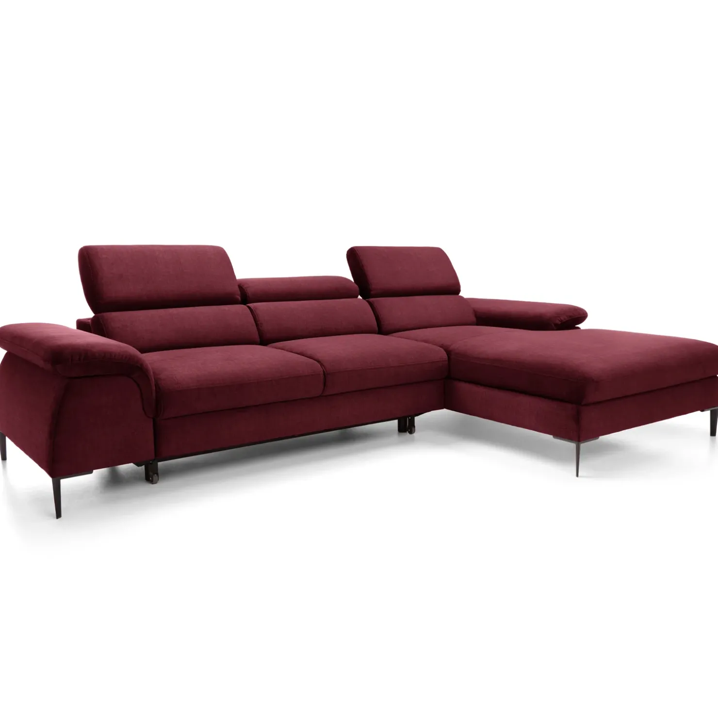Garnero Arredamenti Divano letto regolabile angolare destra 4 posti 288x182cm tessuto rosso bordeaux Loungey Tessuto Vellutato Vogue Bordeaux Outlet