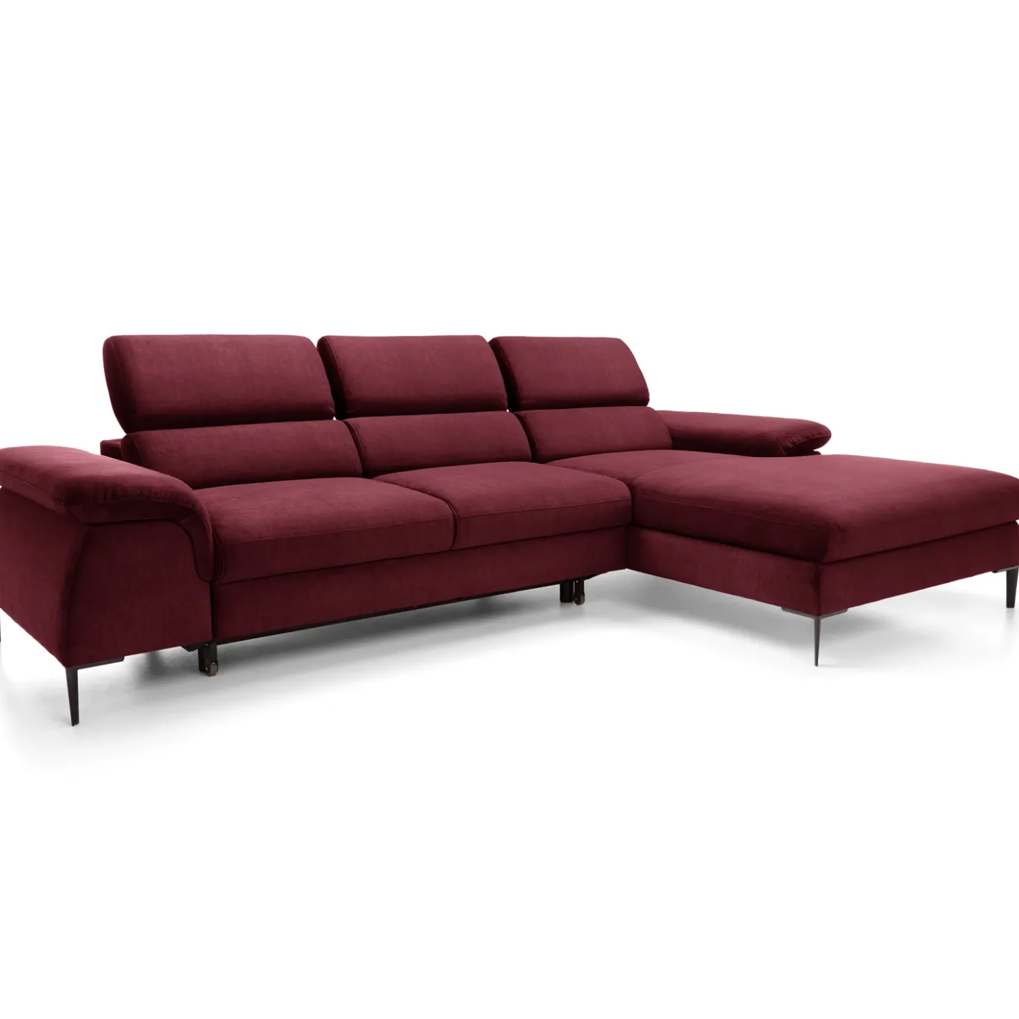 Garnero Arredamenti Divano letto regolabile angolare destra 4 posti 288x182cm tessuto rosso bordeaux Loungey Tessuto Vellutato Vogue Bordeaux Outlet