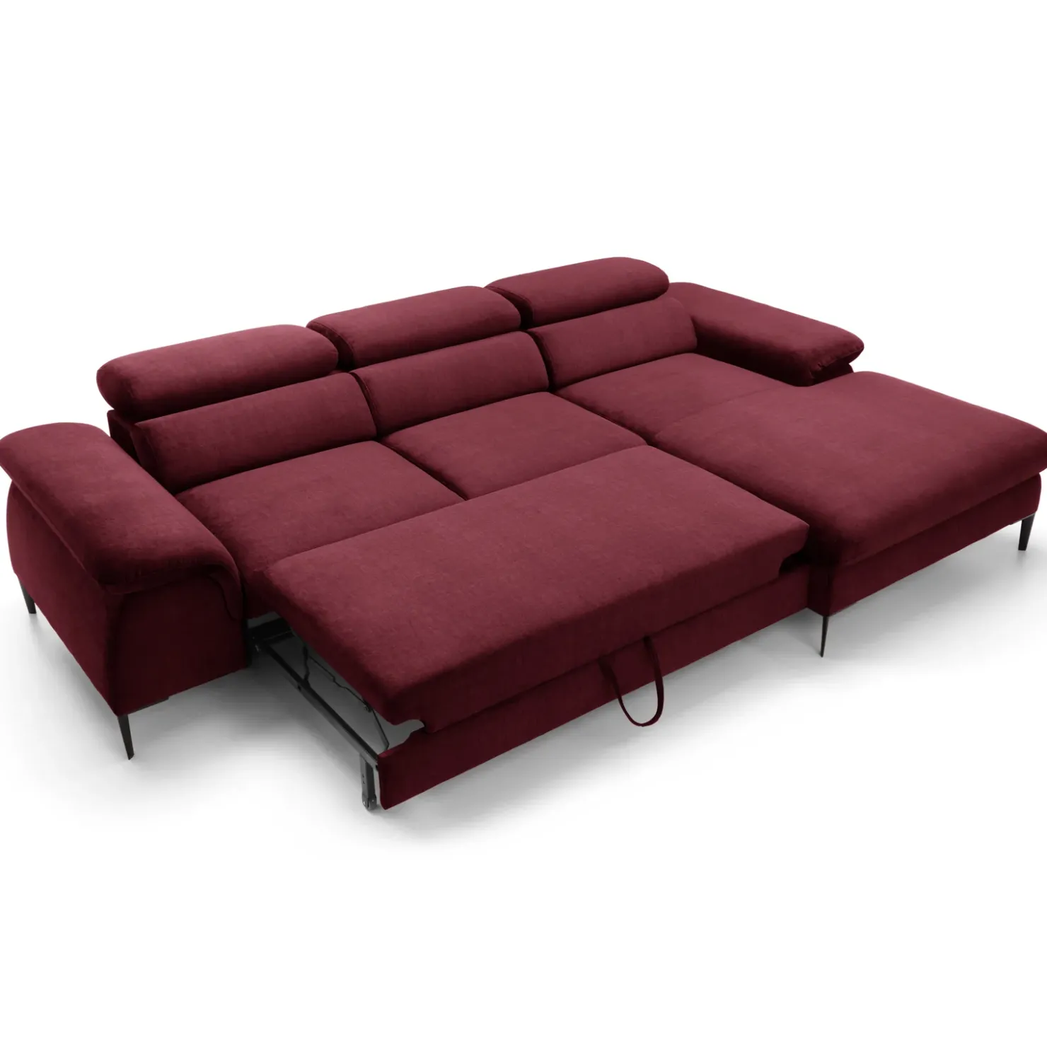 Garnero Arredamenti Divano letto regolabile angolare destra 4 posti 288x182cm tessuto rosso bordeaux Loungey Tessuto Vellutato Vogue Bordeaux Outlet