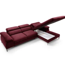 Garnero Arredamenti Divano letto regolabile angolare destra 4 posti 288x182cm tessuto rosso bordeaux Loungey Tessuto Vellutato Vogue Bordeaux Outlet