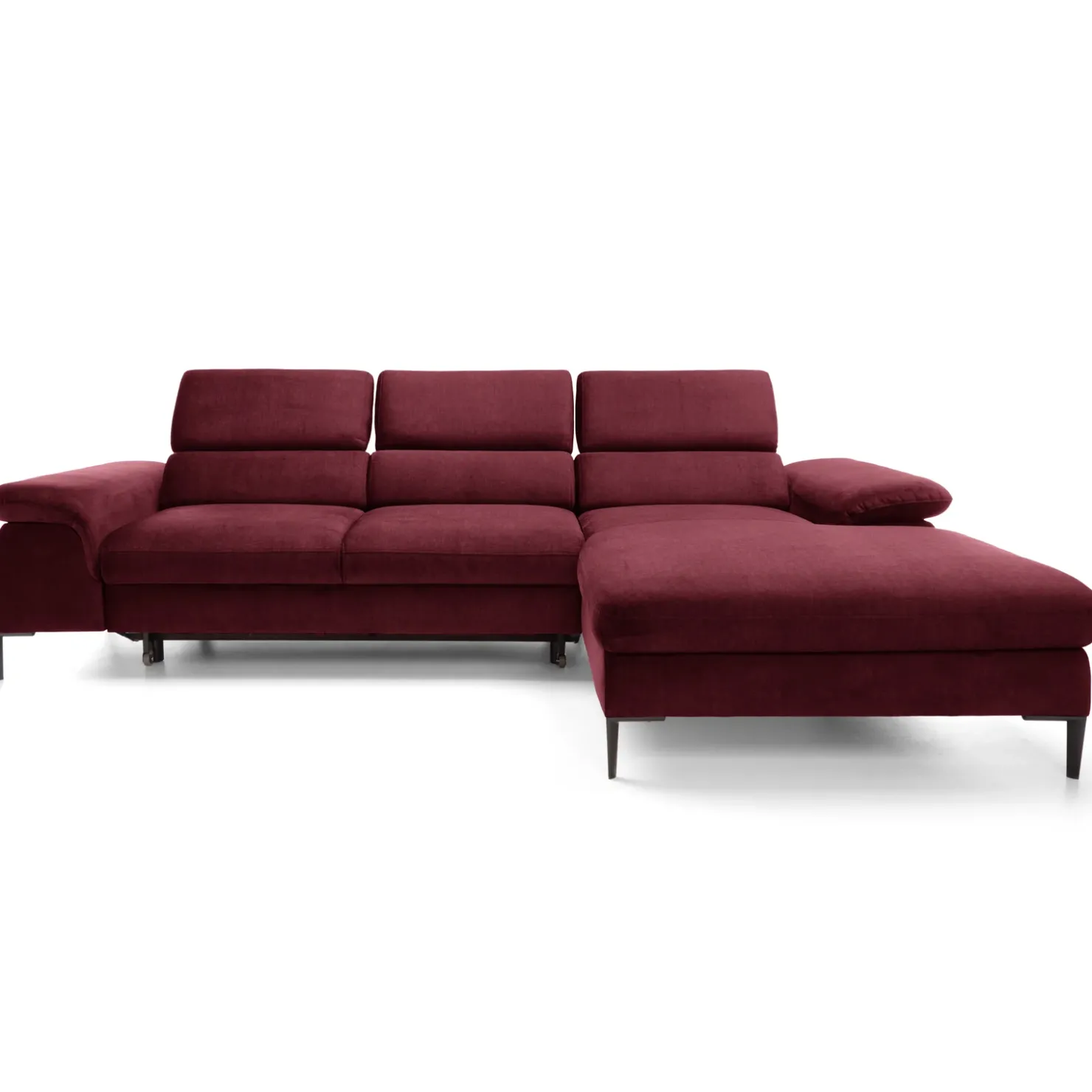 Garnero Arredamenti Divano letto regolabile angolare destra 4 posti 288x182cm tessuto rosso bordeaux Loungey Tessuto Vellutato Vogue Bordeaux Outlet