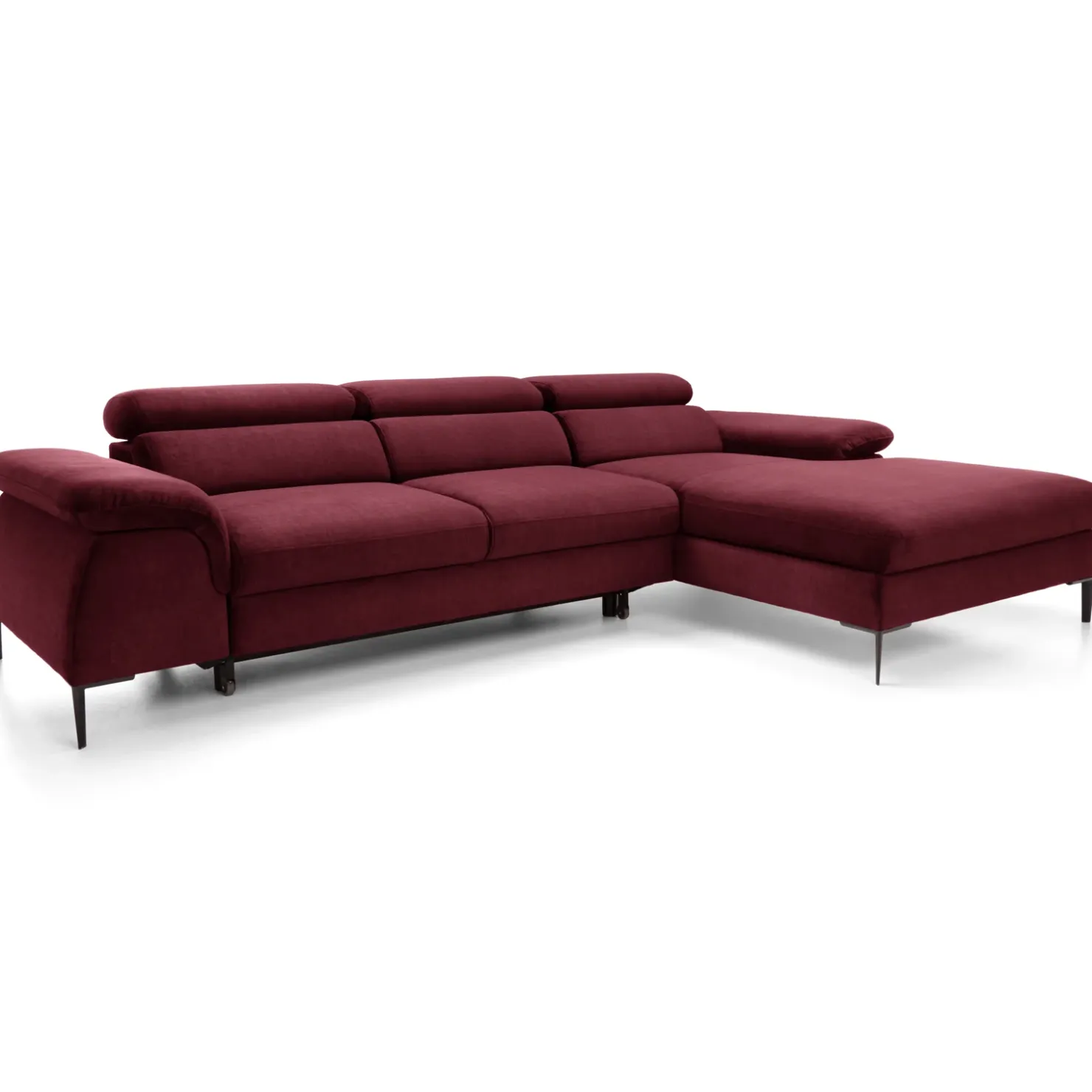 Garnero Arredamenti Divano letto regolabile angolare destra 4 posti 288x182cm tessuto rosso bordeaux Loungey Tessuto Vellutato Vogue Bordeaux Outlet