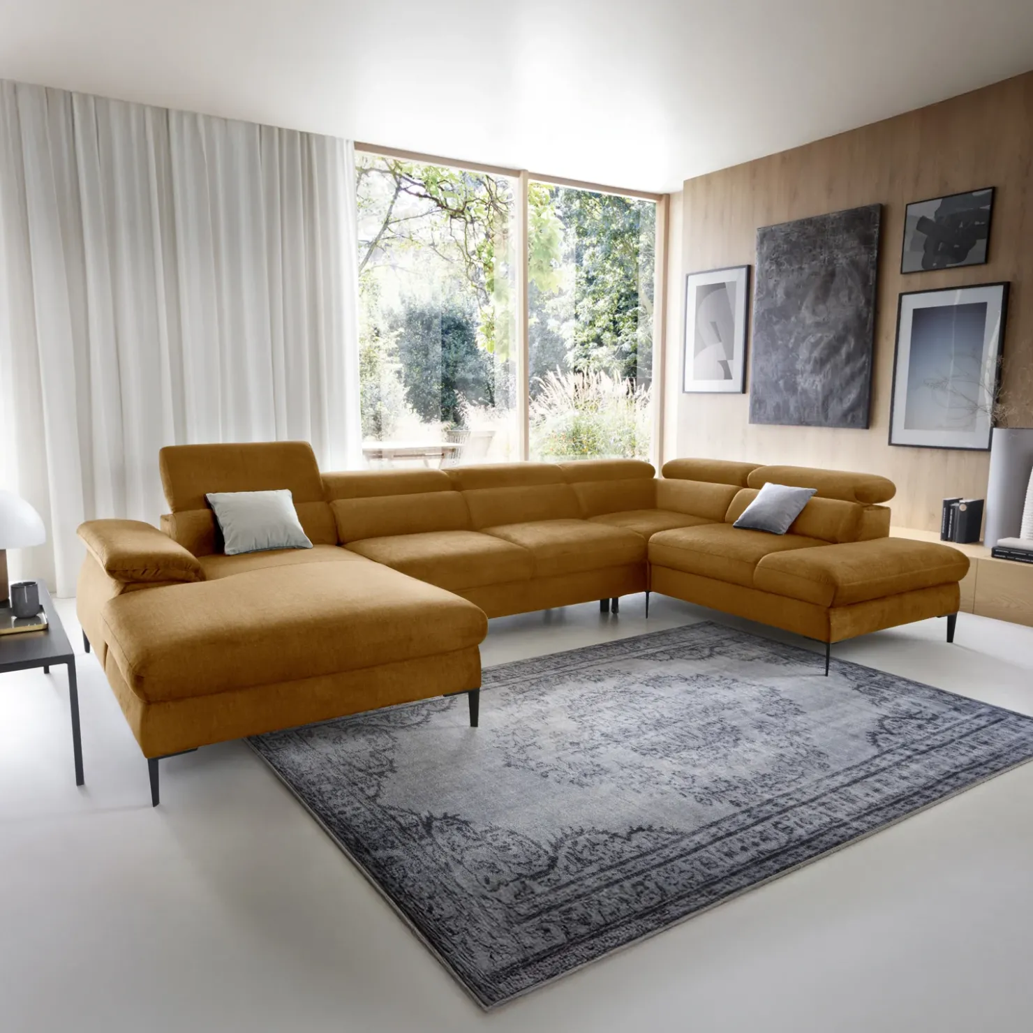 Garnero Arredamenti Divano letto regolabile angolare destro 5 posti 353x214cm tessuto giallo senape Calmora Tessuto Vellutato Vogue Giallo Senape Sale