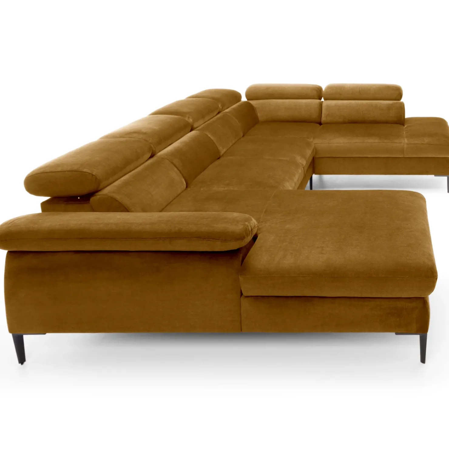 Garnero Arredamenti Divano letto regolabile angolare destro 5 posti 353x214cm tessuto giallo senape Calmora Tessuto Vellutato Vogue Giallo Senape Sale