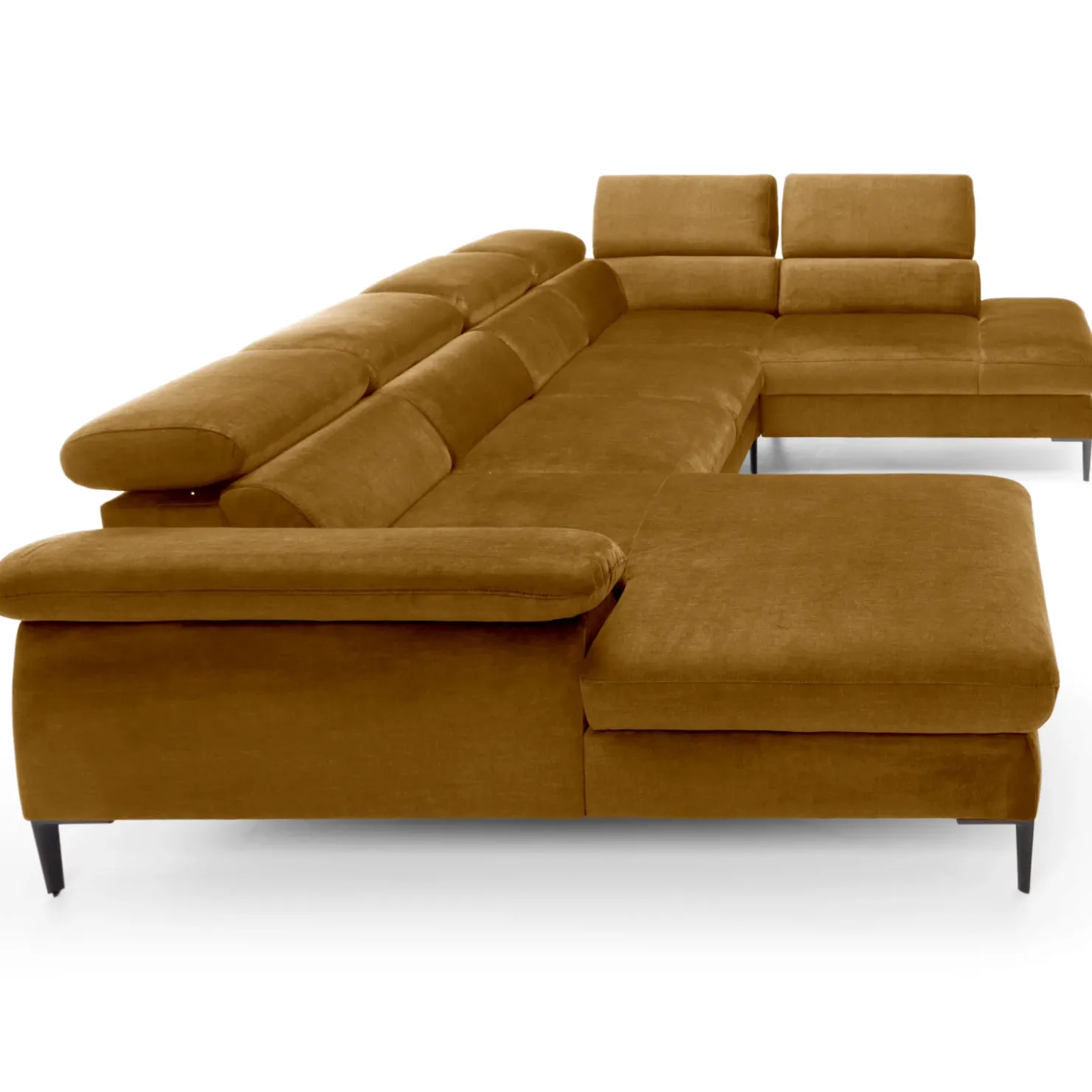 Garnero Arredamenti Divano letto regolabile angolare destro 5 posti 353x214cm tessuto giallo senape Calmora Tessuto Vellutato Vogue Giallo Senape Sale