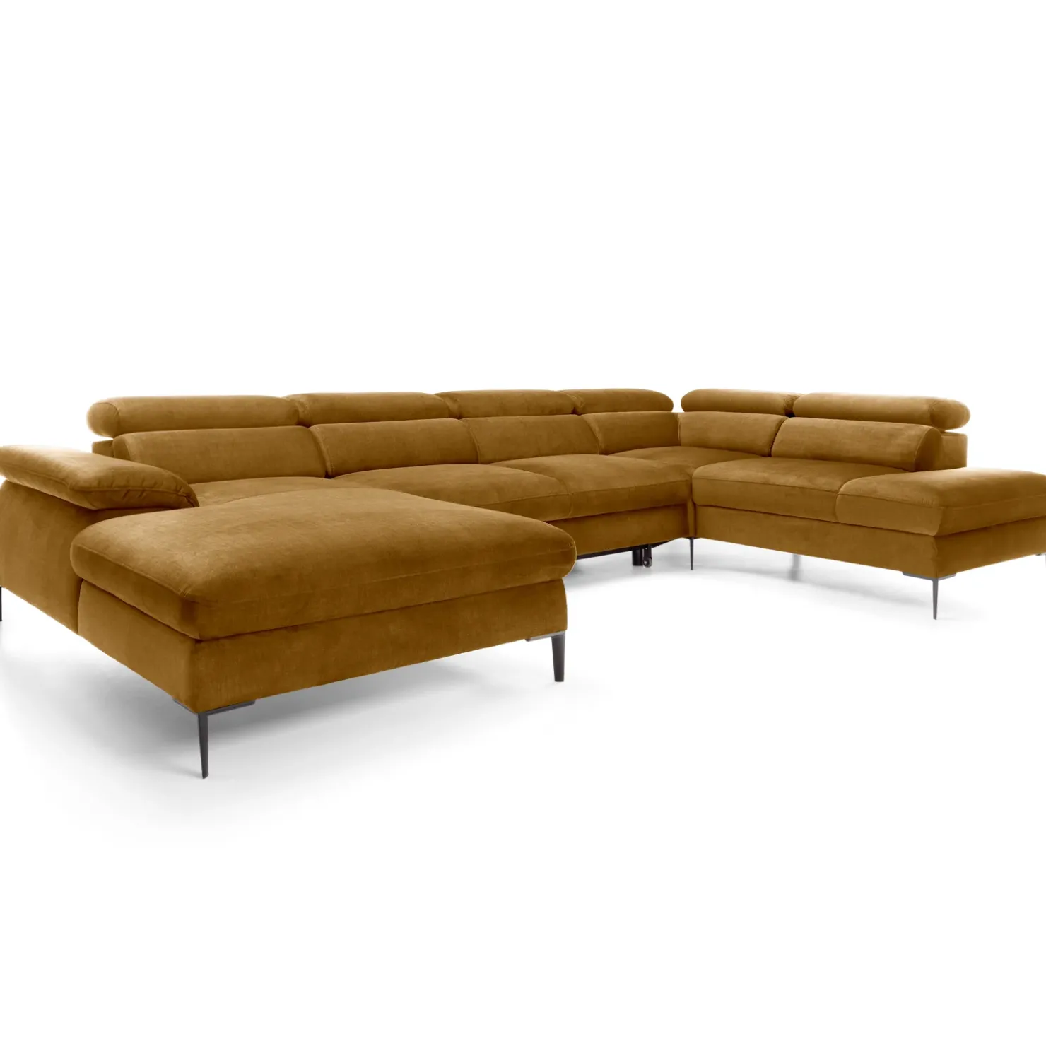 Garnero Arredamenti Divano letto regolabile angolare destro 5 posti 353x214cm tessuto giallo senape Calmora Tessuto Vellutato Vogue Giallo Senape Sale